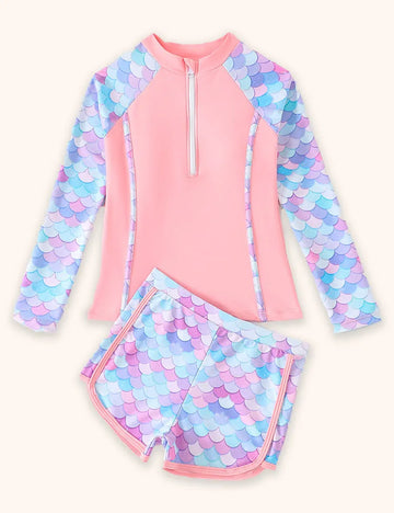 Split Long-sleeved Zip-up Swimsuit